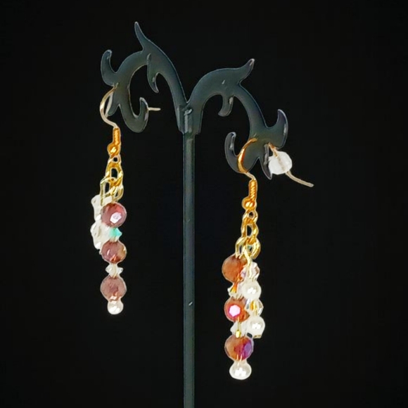 Gold Linear Dangle Drop Earrings Purple Glam Luxe Bling Old Hollywood Iced Out - Picture 4 of 10